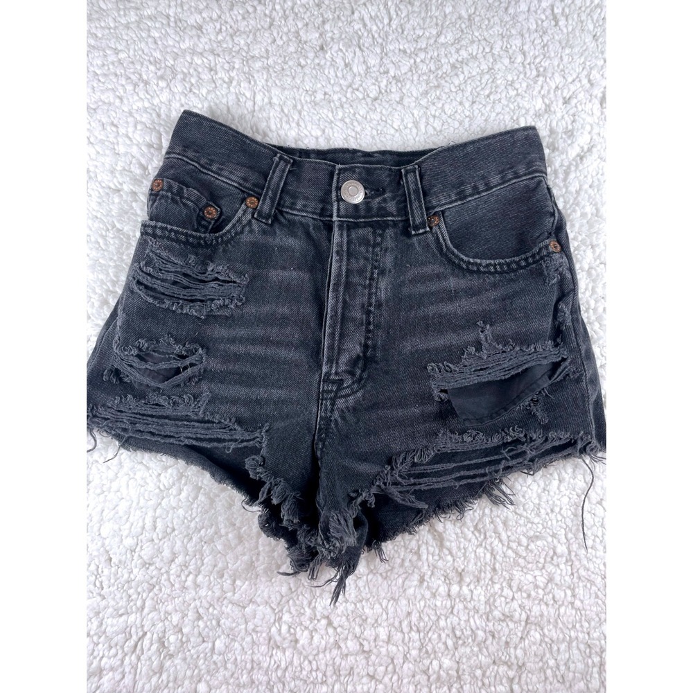Aeropostale Womens High Waisted Distressed Denim Shorts Washed Black Size 000/22